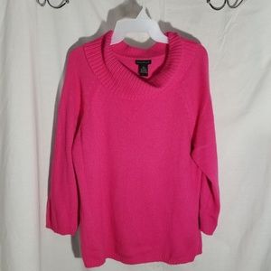 Rafaella pink cotton & angora cowl neck